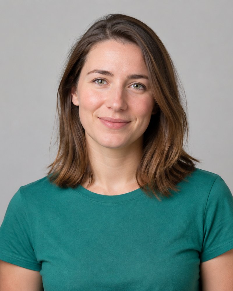 Marlen Ostwald, Technik und Turniere, im petrolfarbenen Shirt vor hellgrauem Hintergrund.
